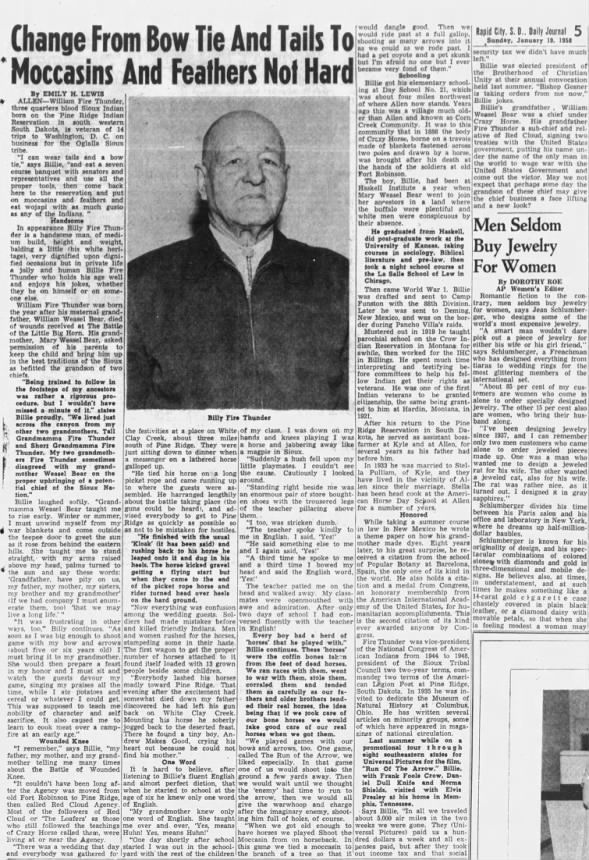 William Fire Thunder story, 19 Jan 1958